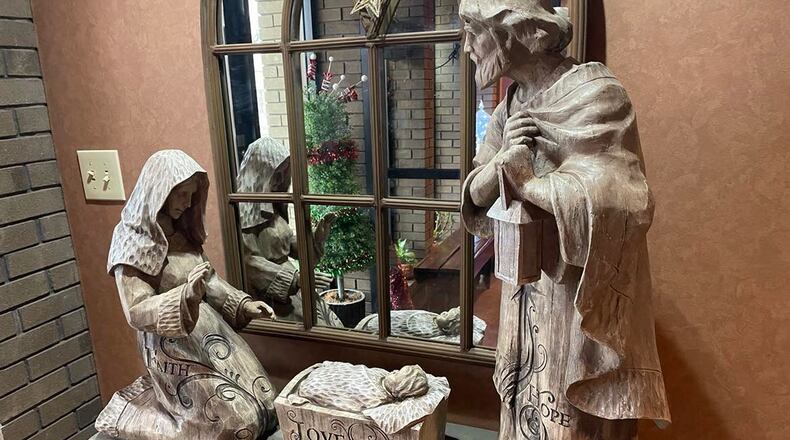 The Nativity set is complete again at the entrance to Giovanni’s Restaurant, Fairborn. Photos by Pam Cottrel.