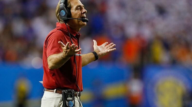 ATLANTA, GA - DECEMBER 03: Head coach Nick Saban of the Alabama Crimson Tide looks on in the second half against the Florida Gators during the SEC Championship game at the Georgia Dome on December 3, 2016 in Atlanta, Georgia. (Photo by Kevin C. Cox/Getty Images)