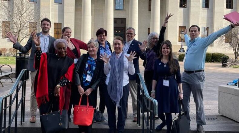 Cancer patients, survivors and caregivers rallied at the Ohio Statehouse on March 31, meeting with legislators in support of House Bill 608, which would require insurance companies to pay for biomarker testing to determine the best drugs for treatment. AMERICAN CANCER SOCIETY CANCER ACTION NETWORK