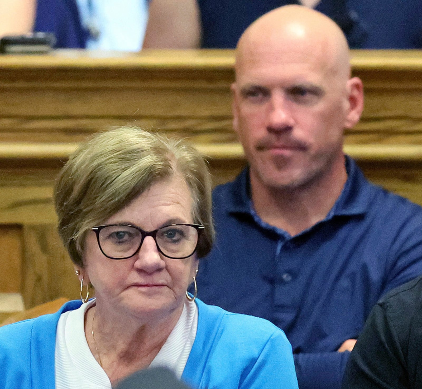 Peggy O'Keefe, the mother of deceased Boston police officer John O'Keefe, and her son, Paul O'Keefe, listen during the Karen Read murder trial at Norfolk Superior Court, Tuesday, May 27, 2025, in Dedham, Mass. (Matt Stone/The Boston Herald via AP, Pool)