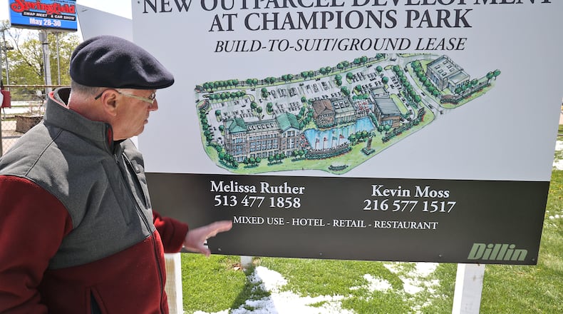 Dean Blair, executive director of the Clark County Fairgrounds, talks about the 120 room hotel and the future development at the entrance to the fairgrounds Wednesday. BILL LACKEY/STAFF