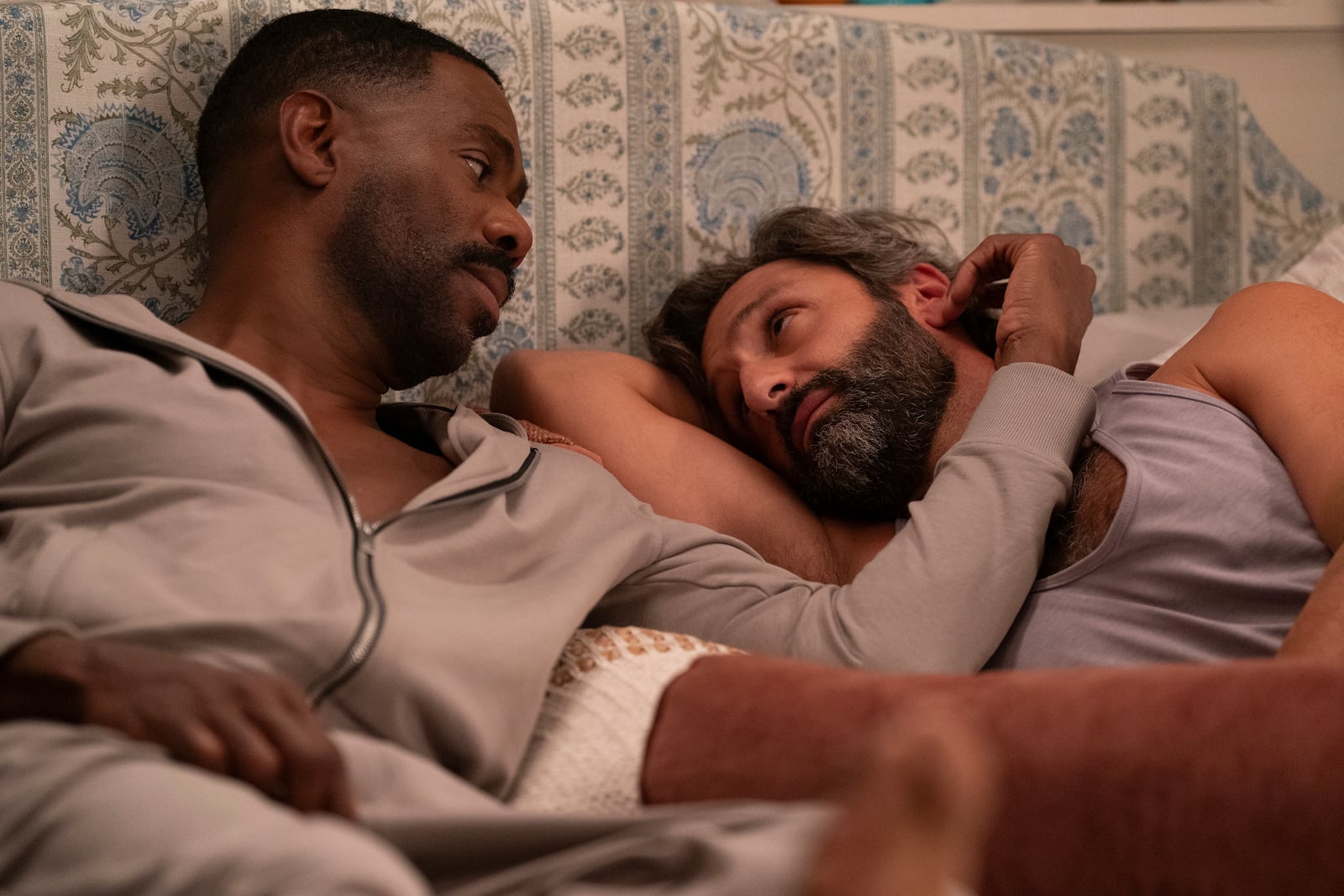 This image released by Netflix shows Colman Domingo, left, and Marco Calvani in a scene from "The Four Seasons". (Jon Pack/Netflix via AP)