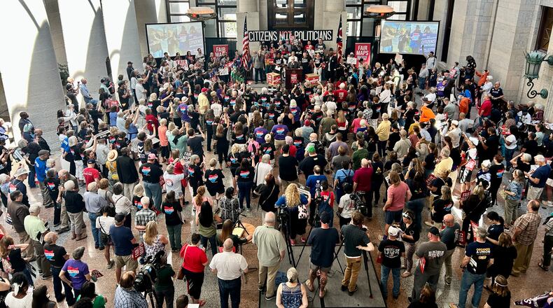 Over 400 people gathered in the Ohio Statehouse atrium on Monday to celebrate Citizens Not Politicians' official submission of over 731,000 signatures to the secretary of state's office supporting redistricting reform.