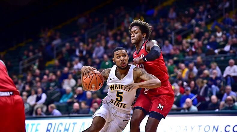 Wright State’s Skyelar Potter drives to the hoop against Miami last season at the Nutter Center. Joseph Craven/WRIGHT STATE ATHLETICS