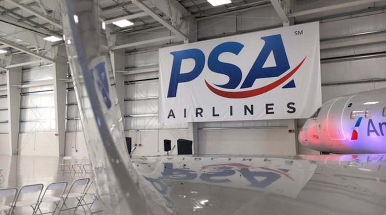 A look inside a PSA Airlines maintenance hangar at Dayton International Airport. THOMAS GNAU/STAFF
