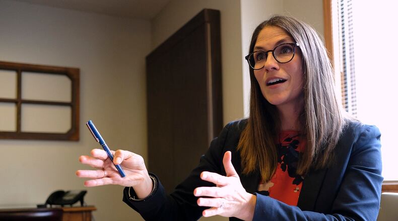 Greta Mayer, from the Mental Health and Recovery Board, talks about the new proposal to put a therapist in the ER. The board is asking voters to approve a renewal request for a 10-year, 1-mill levy. Bill Lackey/Staff