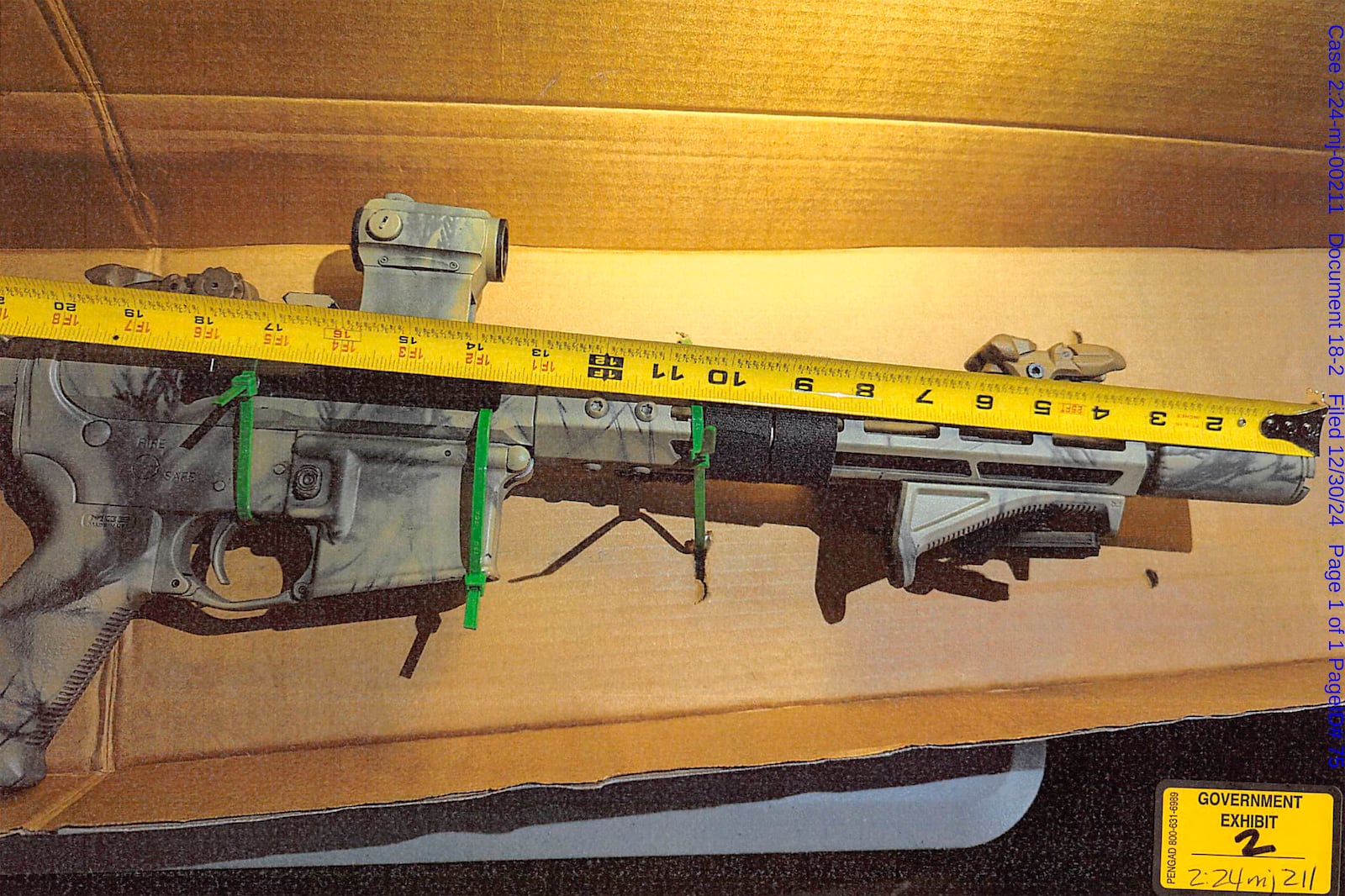 FILE - This image provided by U.S. Attorney's Office, Eastern District of Virginia shows a rifle seized when they arrested Brad Spafford, a Virginia man on a firearms charge in Dec. 2024. (U.S. Attorney's Office, Eastern District of Virginia via AP)