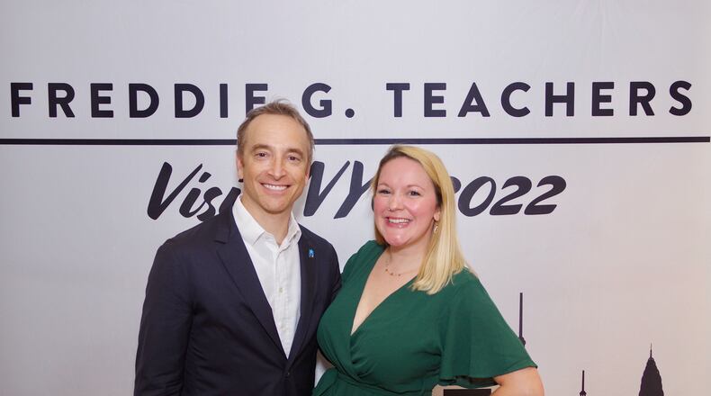 Krissy Brown in New York with Music Theatre International Worldwide President and CEO Drew Cohen. Contributed