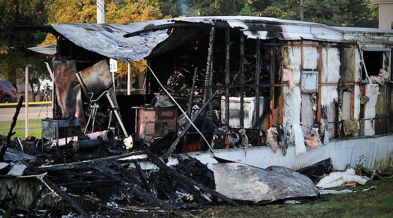 Fatal trailer fire on Main Street in Donnelsville early Tuesday morning October 24, 2023. MARSHALL GORBY \STAFF