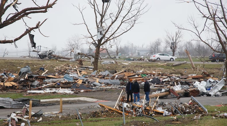 Damage from a suspected tornado is shown in Lakeview, Ohio, on Friday morning, March 15, 2024. The Logan County area around Indian Lake, including Lakeview, Russells Point and Midway, received significant damage. BILL LACKEY/STAFF