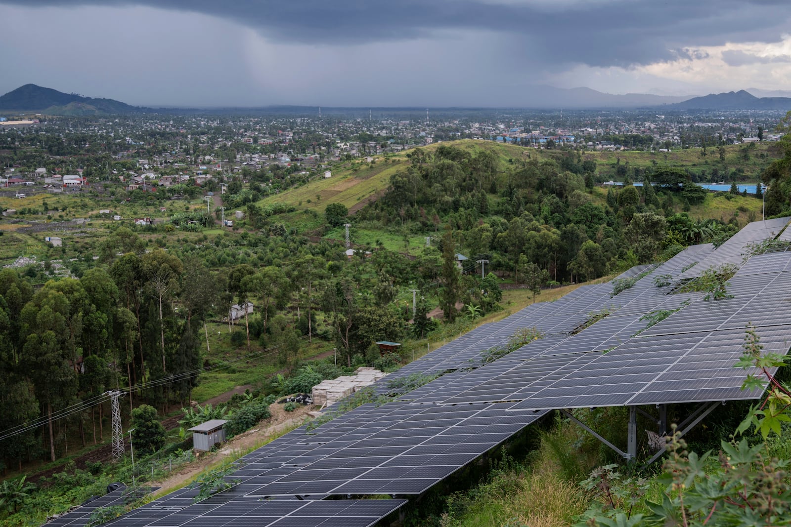 A solar farm operates on May 23, 2025, in Bulengo, a neighborhood near Goma, Congo. (AP Photo/Moses Sawasawa)