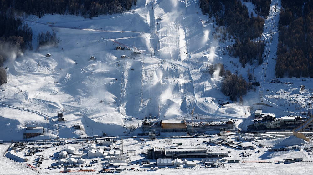 FILE - This photo shows the snowboarding and freestyle skiing events which will take place during the upcoming Milan Cortina Winter Olympics in Livigno, Italy, Saturday, Dec. 27, 2025. (AP Photo/Gabriele Facciotti, File)