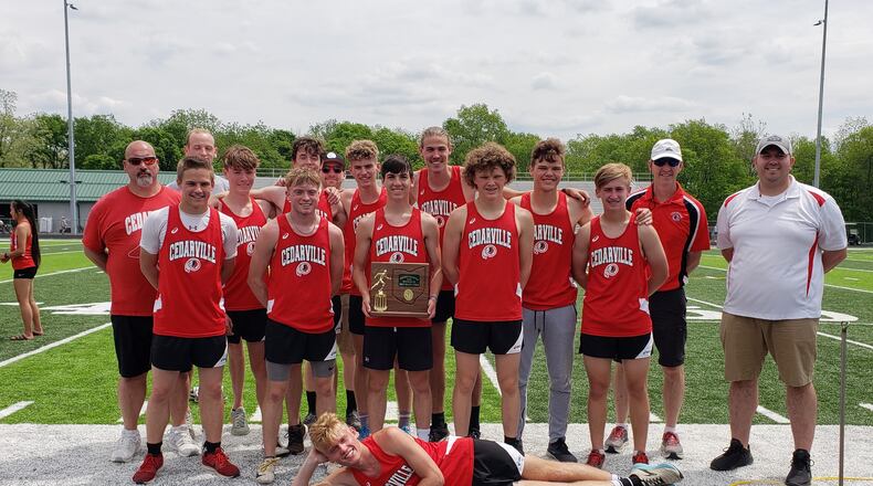 Cedarville's boys won the D-II district title at Northmont High School on Saturday. Greg Billing/CONTRIBUTED
