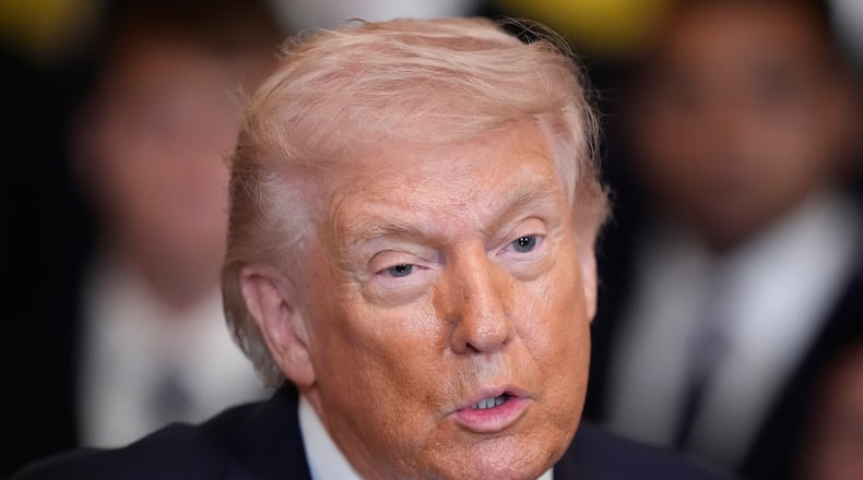 President Donald Trump speaks about the Iran war during an event to honor the 2025 Major League Soccer champions Inter Miami CF in the East Room of the White House, Thursday, March 5, 2026, in Washington. (AP Photo/Alex Brandon)