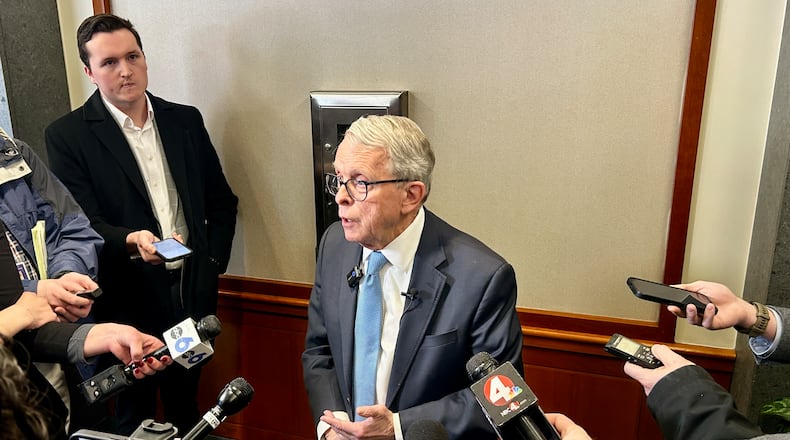 Ohio's Republican Gov. Mike DeWine briefs the press on Jan. 30, 2026, a few days before many of Springfield's Haitian immigrants are set to lose their legal protected status under federal law.