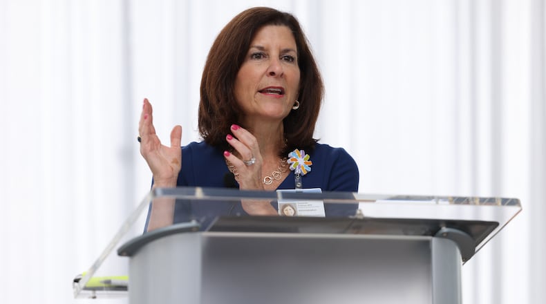 Dayton Children's CEO Deborah Feldman speaks during a ceremony to celebrate the opening of Mathile Center for Mental Health and Wellness. BRYANT BILLING/STAFF