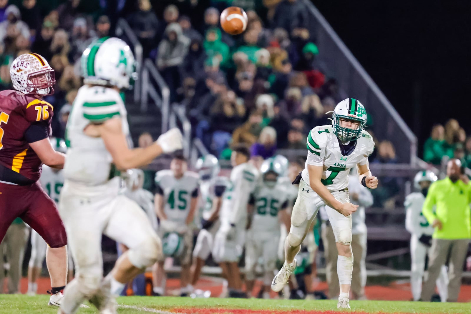 Anna High School sophomore quarterback Logan Ziegenbusch throws the ball during their game against Northeastern on Friday, Nov. 14 at Conover Stadium. The Rockets won 28-8. MICHAEL COOPER / STAFF