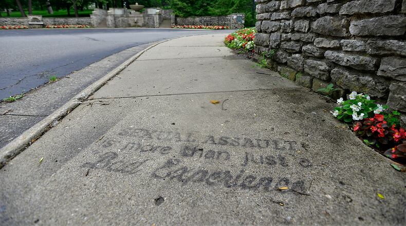 A message promoting sexual assault awareness on Wittenberg University’s campus in 2015. BILL LACKEY/STAFF