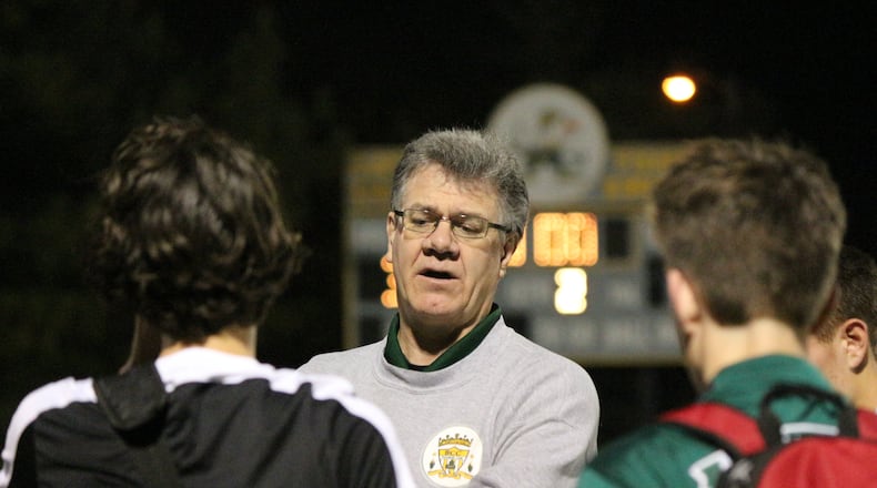 Catholic Central boys soccer coach Shane Latham ranks second in Ohio with 476 wins. Greg Billing/CONTRIBUTED