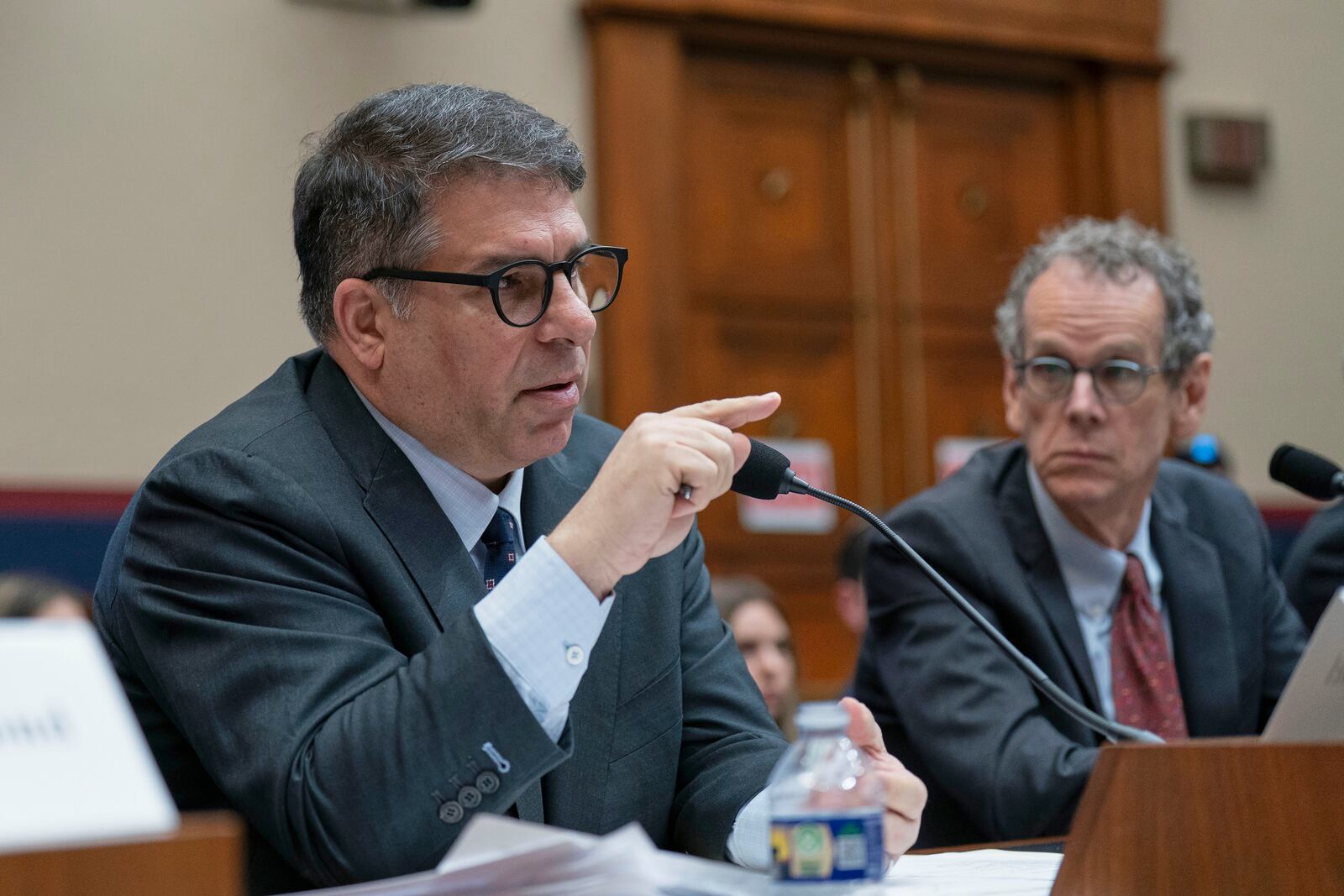 Robert Manuel, president of DePaul University, testifies before the House Committee on Education and Workforce hearing on antisemitism on American campuses on Capitol Hill in Washington, Wednesday, May 7, 2025. (AP Photo/Jose Luis Magana)