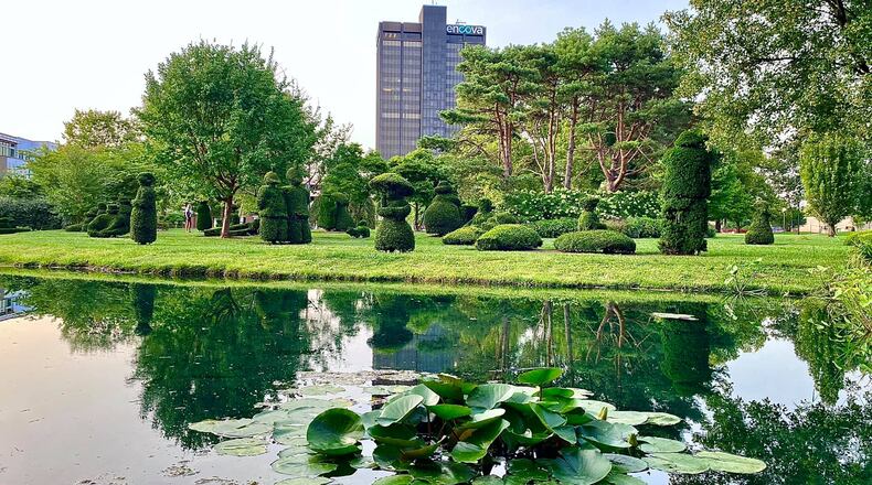 The Topiary Garden, located in downtown Columbus, features a full-scale replica of the Georges Seurat's famous post-Impressionist painting, "A Sunday Afternoon on the Island of LaGrande Jatte."