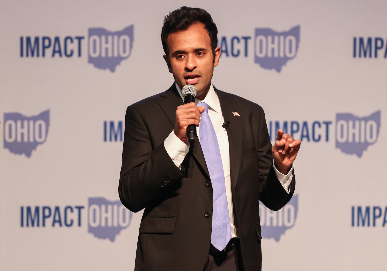 Ohio gubernatorial candidate Vivek Ramaswamy speaks during the keynote address in the Ohio Chamber's 2025 Dayton Regional Impact Ohio Conference on Tuesday, Aug. 26, in the Apollo Room in the Student Union at Wright State University. BRYANT BILLING / STAFF