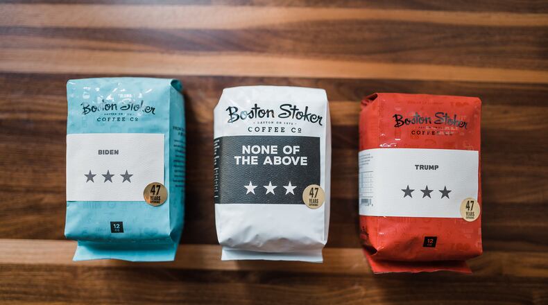 From now and until Nov. 8, customers at Boston Stoker Coffee Company will be able to cast their vote for their 2020 presidential preference by buying one of three bags: Biden, Trump or None of the Above.