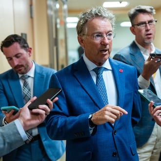 FILE Ñ Sen. Rand Paul (R-Ky.) speaks to reporters as he arrives at the Capitol in Washington, Sept. 2, 2025. A handful of Republicans crossed party lines to side with Democrats in the first of several votes this week aimed at challenging the presidentÕs trade war. (Eric Lee/The New York Times)