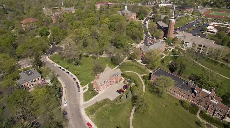 An aerial view of Wittenberg University looking northwest in April. TY GREENLEES / STAFF
