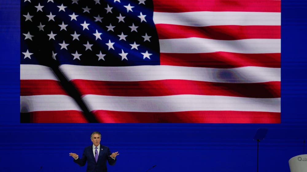 CORRECTS NAME SPELLING - U.S. Interior Secretary Doug Burgum speaks during the inaugural session of annual Abu Dhabi International Petroleum Exhibition and Conference (ADIPEC), in Abu Dhabi, United Arab Emirates, Monday, Nov. 3, 2025. (AP Photo/Altaf Qadri)