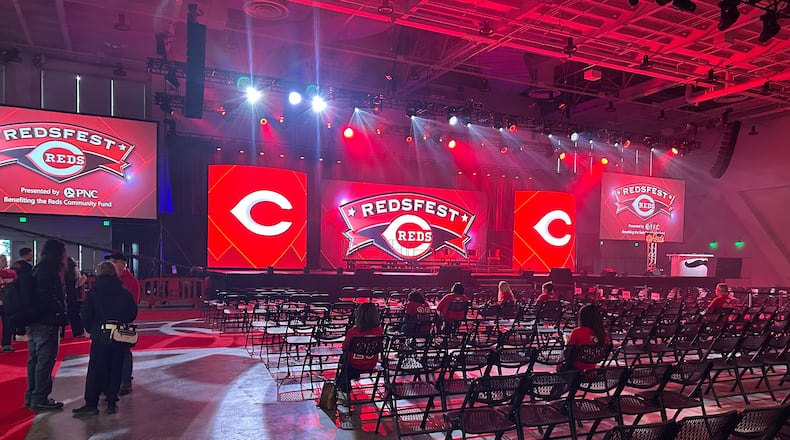 Fans await the action to begin on the main stage at RedsFest 2026 on Jan. 16, 2026 at the Cincinnati Convention Center. CHARLIE GOLDSMITH / CONTRIBUTED PHOTO