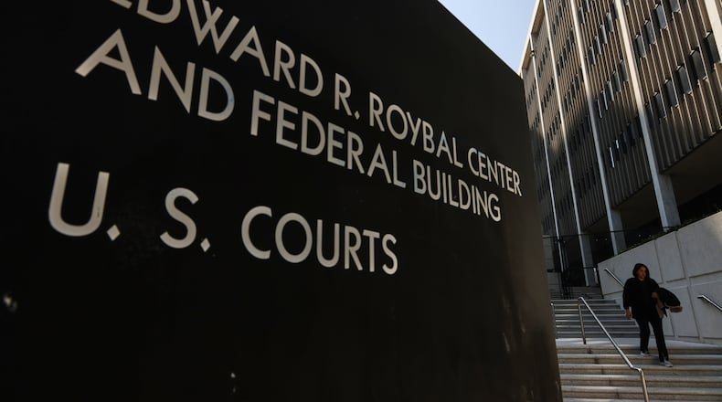 FILE -The Edward R. Roybal Center and Federal Building is seen Wednesday, Oct. 22, 2025, in Los Angeles. (AP Photo/Ethan Swope, File)