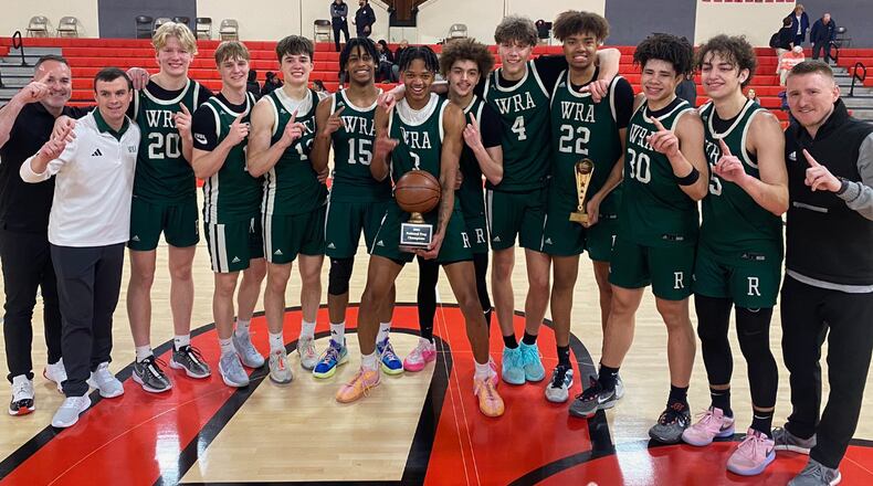 Former Centerville and Tecumseh player Collin O'Connor (third player from left) poses with his Western Reserve Academy teammates after they won the prep school national championship trophy. CONTRIBUTED