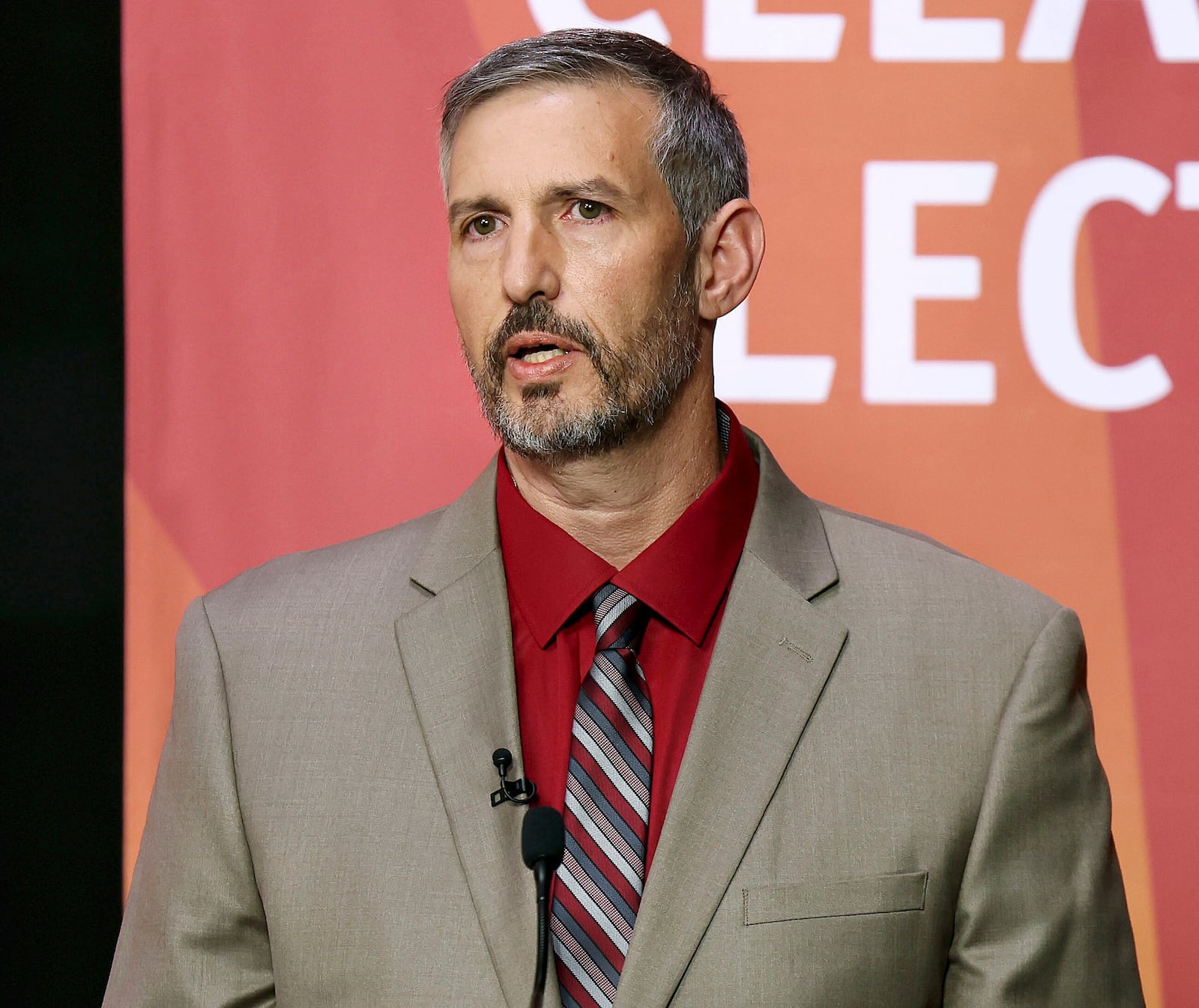 Candidate Jimmy Rodriguez answers a question during the Republican primary debate inside the Arizona Public Media studio in Tucson, Ariz., June 9, 2025. (Mamta Popat/Arizona Daily Star via AP)