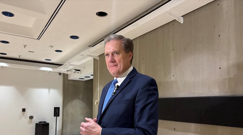 U.S. Rep. Mike Turner, R-Dayton, on Monday Jan. 12, 2026, announcing that he intends to run for reelection. THOMAS GNAU/STAFF