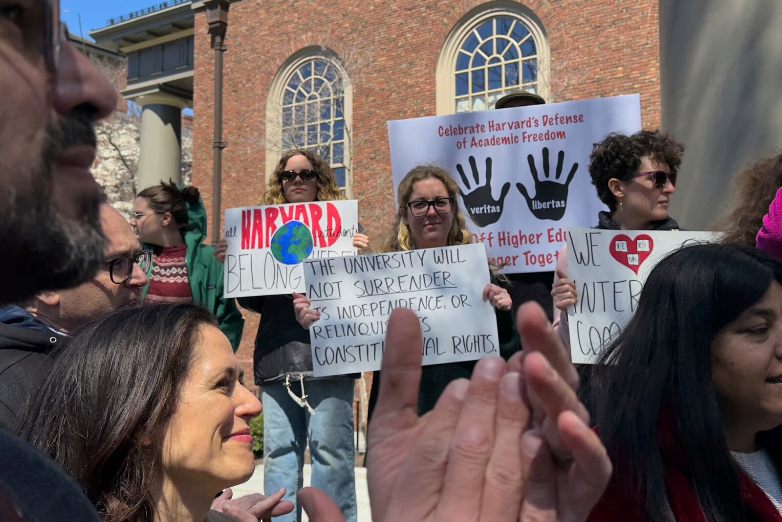 Students, faculty and members of the Harvard University community rally, Thursday, April 17, 2025, in Cambridge, Mass. (AP Photo)
