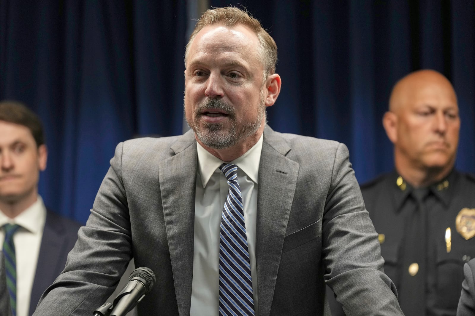 Acting U.S. Attorney Joseph H. Thompson speaks during a news conference at the United States Courthouse in Minneapolis, Monday, June 16, 2025. (AP Photo/George Walker IV)