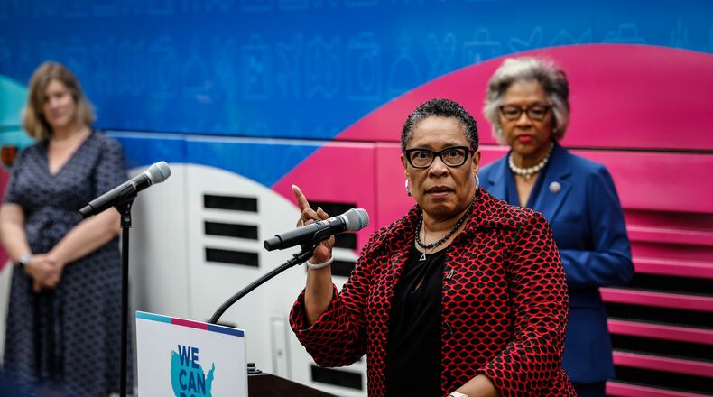 HUD. Secretary, Marcia Fudge, who is from Cleveland, visited a vaccination clinic in West Dayton to promote the coronavirus vaccine. JIM NOELKER/STAFF