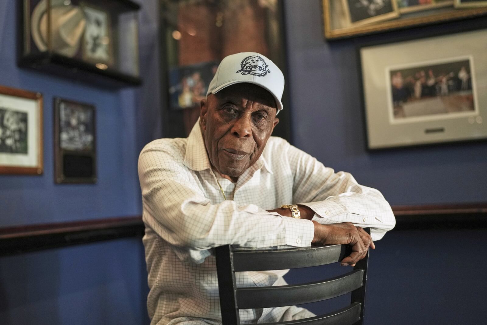 Buddy Guy poses for a portrait at Buddy Guy's Legends in Chicago on Thursday, July 24, 2025. (AP Photo/Nam Y. Huh)