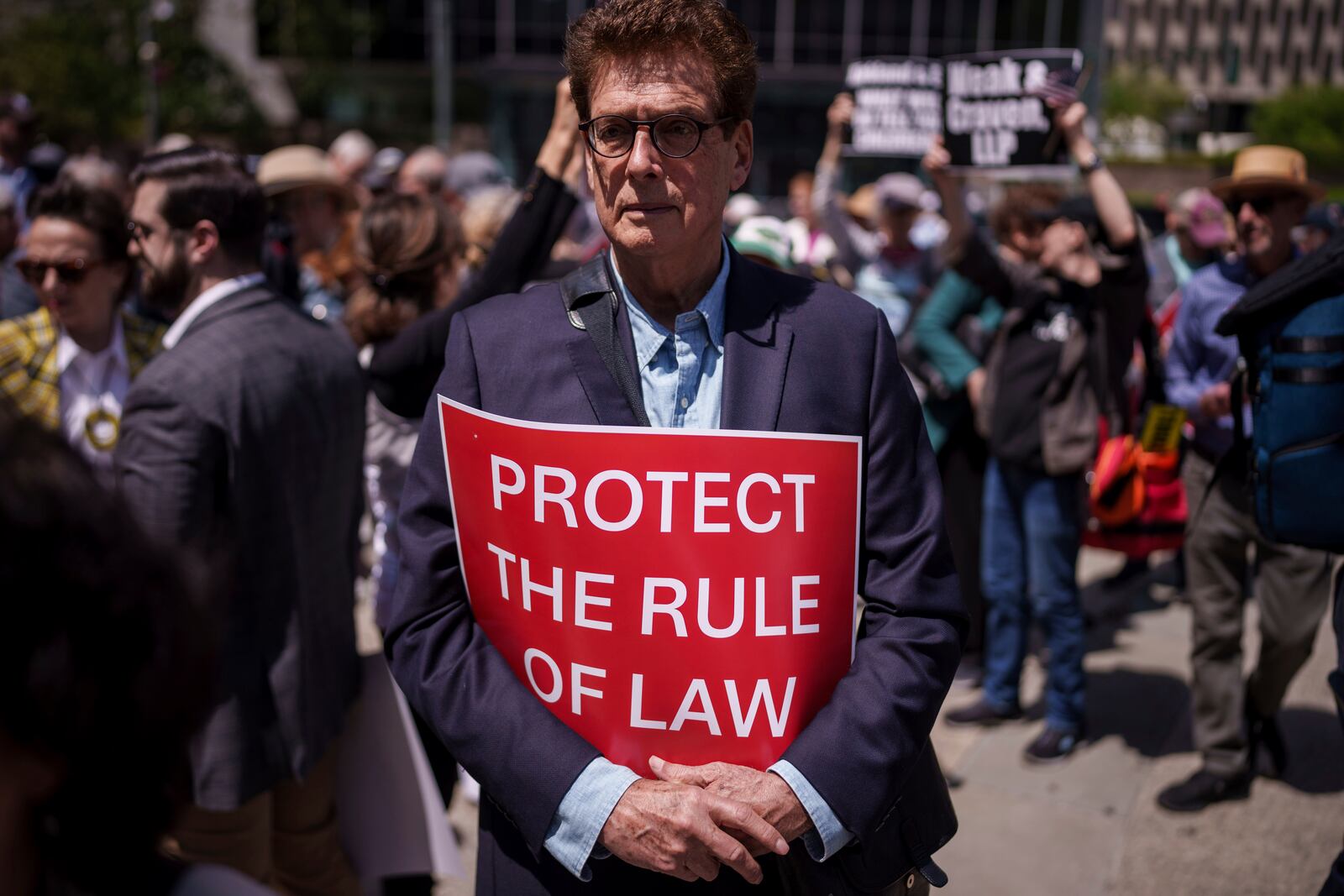 People take part in a May Day rally for the Rule of Law, Thursday, May 1, 2025, in New York. (AP Photo/Adam Gray)