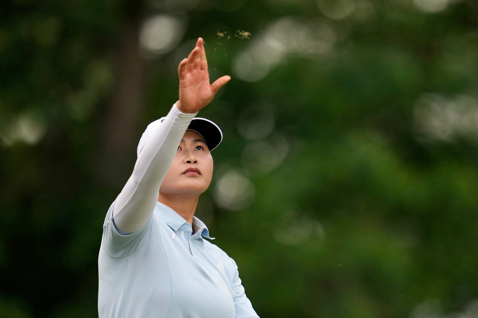 Yan Liu, of China, prepares to hit on the sixth hole during the second round of the Chevron Championship LPGA golf tournament Friday, April 25, 2025, in The Woodlands, Texas. (AP Photo/Ashley Landis)