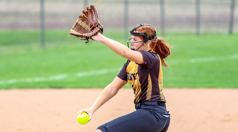 Shawnee High School sophomore Taylor Cox pitches during their game against Kenton Ridge on Wednesday night in Springfield. CONTRIBUTED PHOTO BY MICHAEL COOPER
