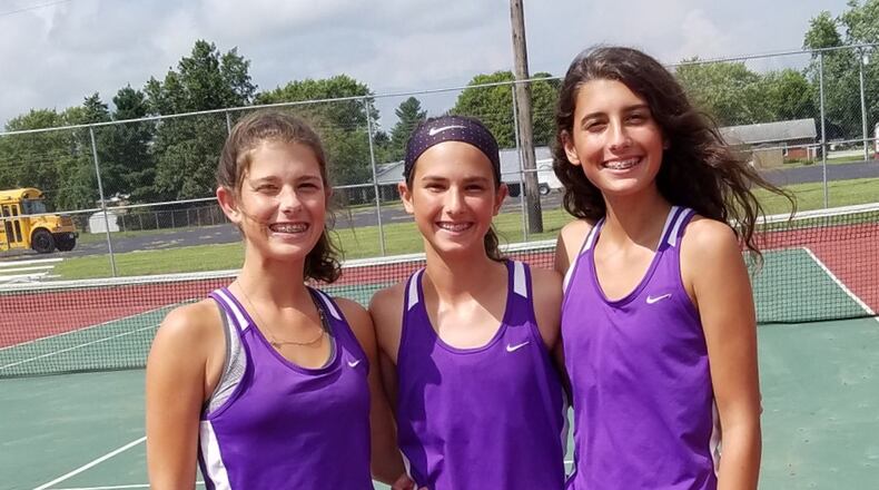 Eaton’s sister act — (from left) Tess, Grace and Sophia Murphy — are the top three singles players for the Eagles. CONTRIBUTED