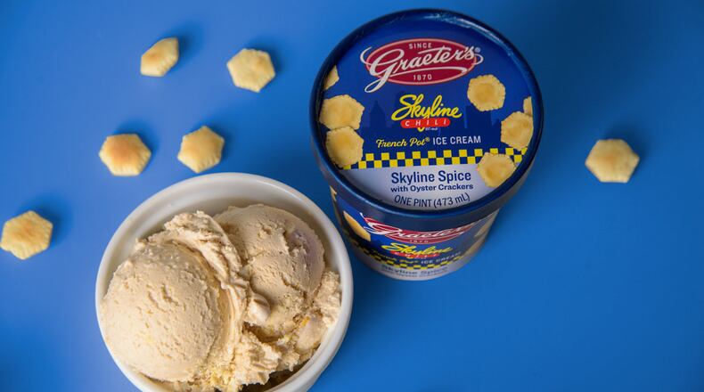 Graeter's and Skyline Chili have collaborated on a new ice cream flavor. Skyline Spice with Oyster Crackers will feature Skyline’s signature spice mix with crunchy oyster crackers (CONTRIBUTED PHOTO).