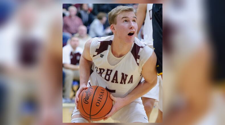 Urbana sophomore forward Reid Taylor shoots during a Division II sectional final game against Shawnee last season. FILE PHOTO