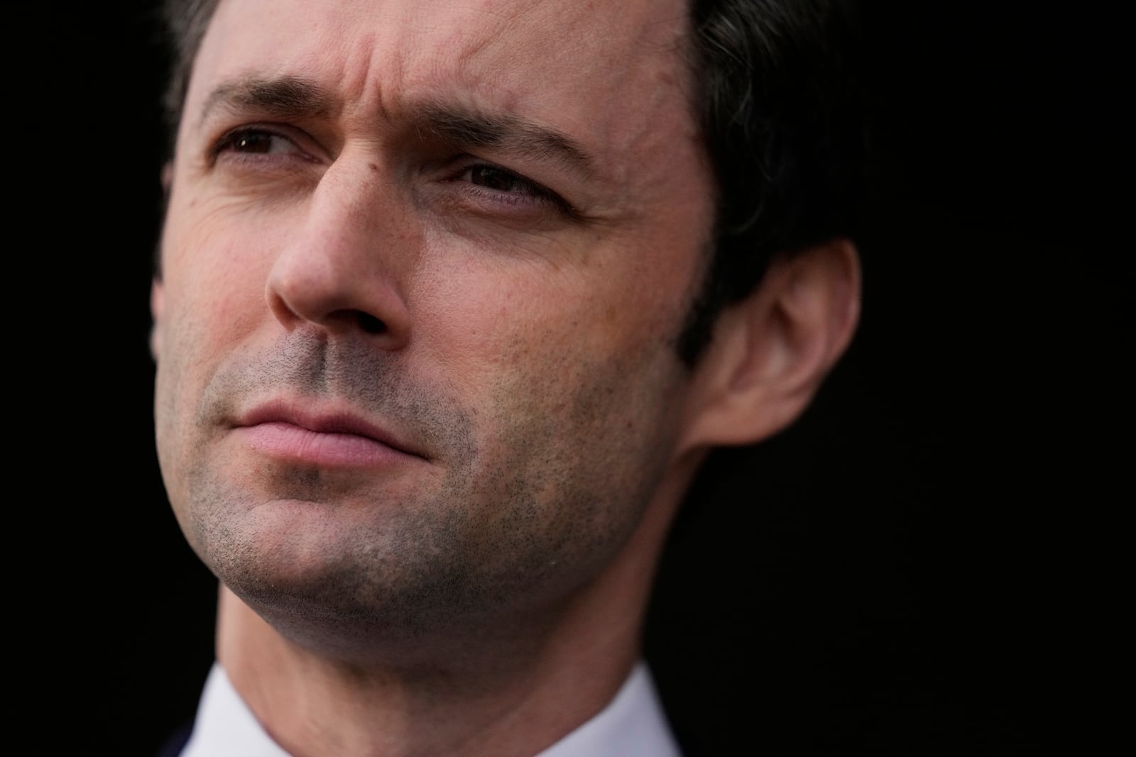 Sen. Jon Ossoff, D-Ga., speaks during an interview at Dobbins Air Reserve Base, Saturday, April 26, 2025, in Marietta, Ga. (AP Photo/Brynn Anderson)
