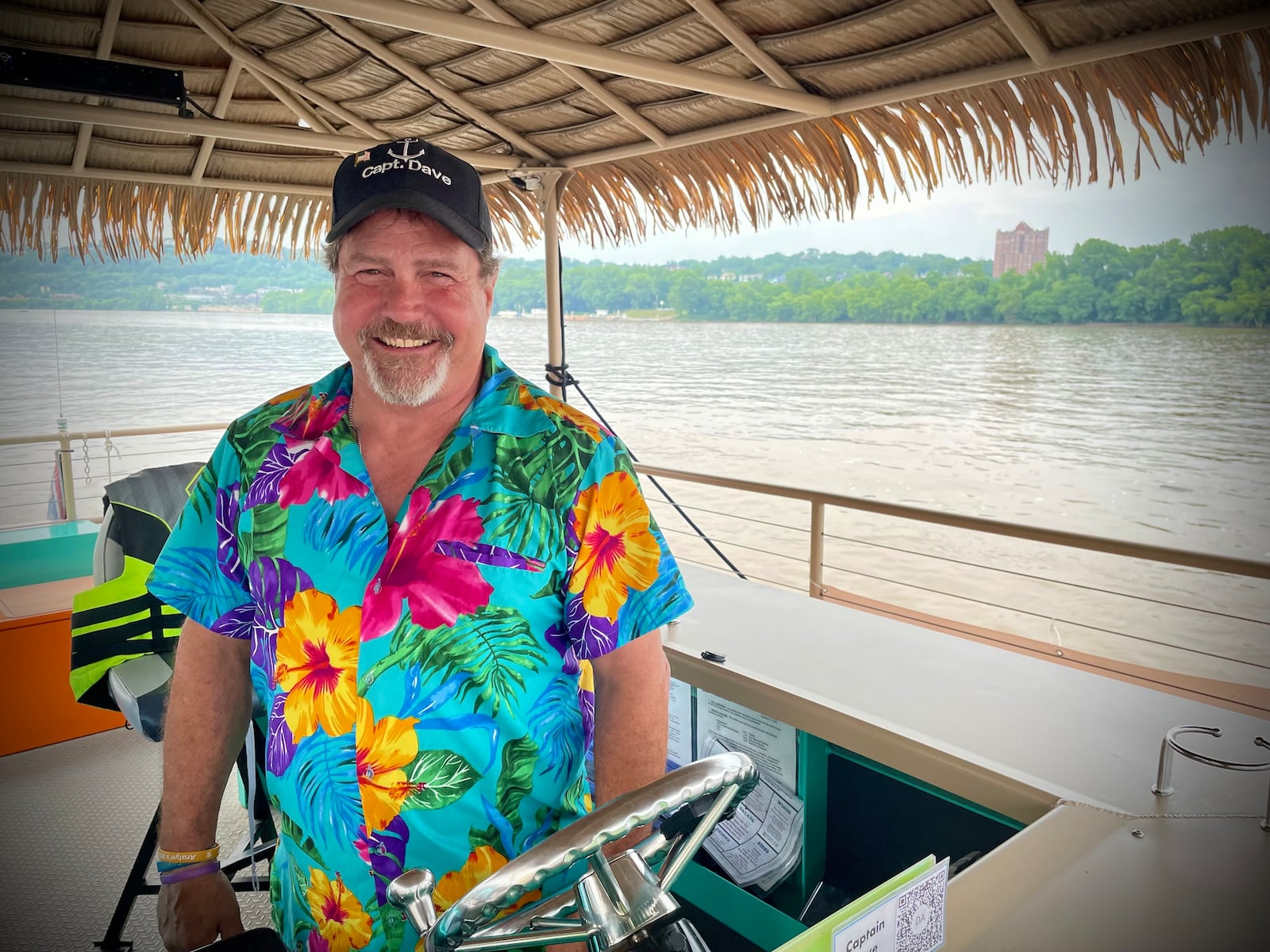 Cincinnati Tiki Boat features boat tours on the Ohio River. Pictured is Captain Dave Andrew. NATALIE JONES/STAFF