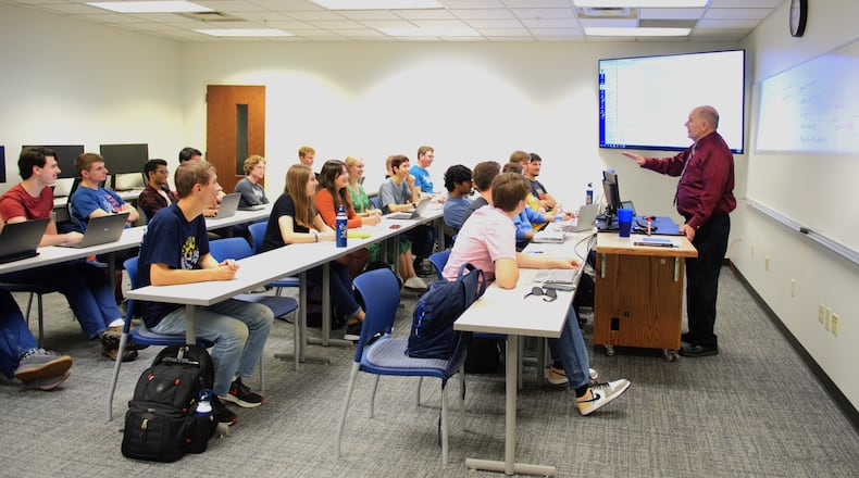 Dr. David Gallagher teaching a cyber operations class at Cedarville University. Contributed/Photo by Scott Huck