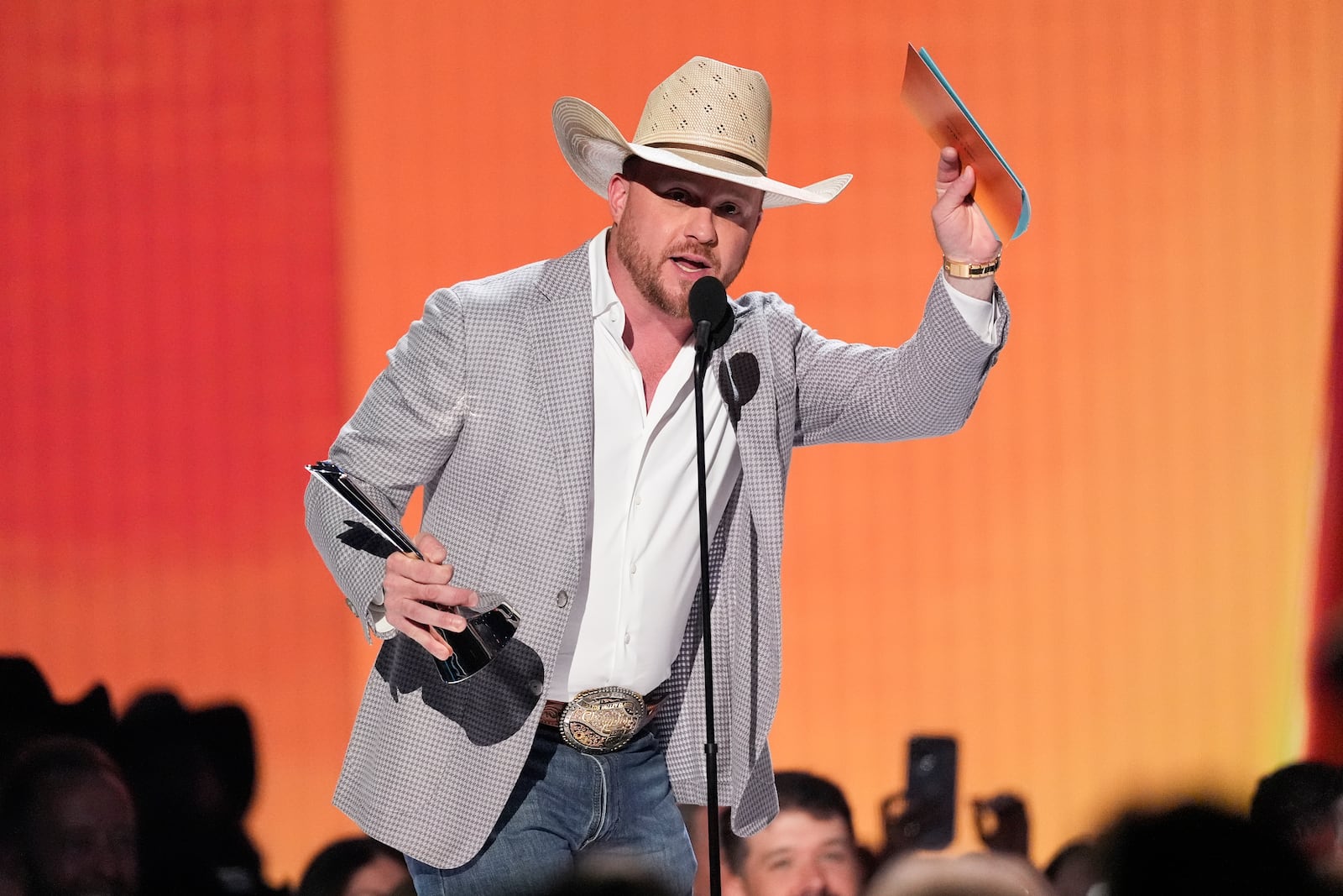 Cody Johnson accepts the award for song of the year for "Dirt Cheap" during the 60th annual Academy of Country Music Awards on Thursday, May 8, 2025, in Frisco, Texas. (AP Photo/Chris Pizzello)