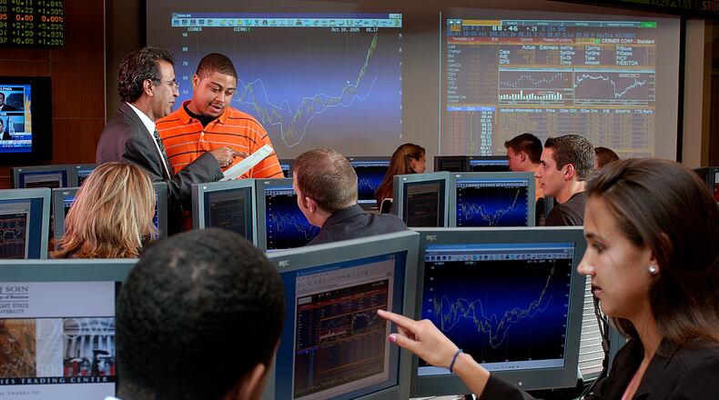 Wright State University’s state-of-the-art MTC Technologies Trading Center. FILE
